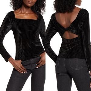 All in Favor | Velvet Ribbed Open Back Black Top